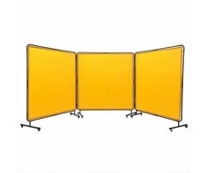 Suvirinimo ekranas su rėmu, 1.8 x 1.8 m 3 dalių ugniai atspari vinilo užuolaida, mobilus su 12 sukamųjų ratukų dirbtuvių apsaugai, geltonas suvirinimo barjeras, pramoninis saugos ekranas, apsauginė sienelė