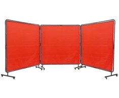 Suvirinimo ekranas su rėmu, 3 dalių, 1,8 x 1,8 m, mobilus, apsauginė uždanga, pertvara, ugniai atspari vinilo užuolaida, 12 ratukų