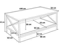 Svetainės kavos staliukas, palėpės stiliaus, su lentyna, 100 cm, modernus ąžuolo, industrinio stiliaus kavos staliukas, lofto stiliaus staliukas prie sofos