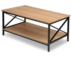 Svetainės kavos staliukas, palėpės stiliaus, su lentyna, 100 cm, modernus ąžuolo, industrinio stiliaus kavos staliukas, lofto stiliaus staliukas prie sofos