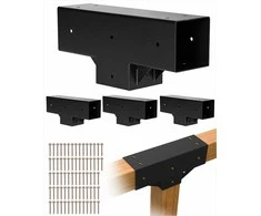 T formos pavėsinės laikikliai, 3 krypčių rinkinys 92 mm medinėms sijoms, atsparus anglinis plienas, lauko pavėsinių statyba, 4 vienetų komplektas, tvirtinimo detalės terasai