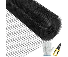 Techninė medžiaga sodo tvoroms ir naminių gyvūnėlių aptvarams, 2,54 cm tinklelis, 16 gabarito viela, juoda vinilu dengta vielos tinklas, plieninė techninė medžiaga