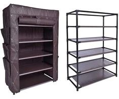 Tekstilinė batų spintelė, 5 lentynos, 12 kišenių, ruda, 60 cm pločio, batų dėžė, spinta avalynei