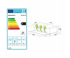 Berdsen Teleskopinis gartraukis, 60 cm pločio, juodas, virtuvinei spintelei, ištraukiamasis ventiliatorius, recirkuliacinis ventiliatorius, energiją taupantis LED