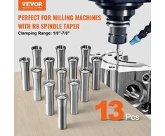 Tikslus R8 įvorių rinkinys frezavimo staklėms, fiksavimo diapazonas 1/8"-7/8", 13 dalių įvorių griebtuvo rinkinys, R8 įvorių griebtuvas, frezavimo įvorių rinkinys