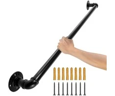 Turėklų vamzdis 0.9 m, 200 kg, juodas, plieno, laiptų, sieninis, vidaus/lauko
