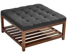 VEVOR Didelis kvadratinis otomanas kavos staliukas, gofruotas lino apmušalų kojų atrama, medžio masyvo daiktadėžė, tamsiai pilkas svetainės otomanas