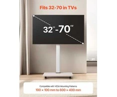 TV staliukas Mobilus televizoriaus stovas 32-70 colių ekranams, su 25° pasukimu ir reguliuojamu aukščiu, televizoriaus staliukas su ratukais, išlaiko 45 kg, VESA 600x400mm, grindų stovas televizoriui