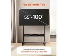 TV staliukas Riedantis TV stovas, mobilus TV vežimėlis 55-100 colių televizoriams, reguliuojamo aukščio TV stovas, grindų TV stovas su ratukais