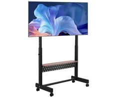 TV staliukas Riedantis TV stovas, mobilus TV vežimėlis 55-100 colių televizoriams, reguliuojamo aukščio TV stovas, grindų TV stovas su ratukais