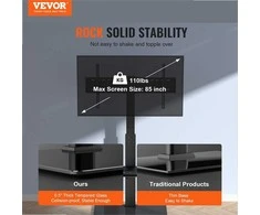 TV stovas 81–216 cm televizoriams, pasukamas ir reguliuojamo aukščio grindų laikiklis su grūdinto stiklo pagrindu, universalus nešiojamas TV laikiklis miegamajam ir svetainei
