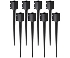 Tvoros stulpo įtvirtinimo smaigas, 8 vnt., 914 mm, metalinis, juodas, milteliniu būdu dengtas, pašto dėžutei, terasai, turėklams, tvoros kuolui