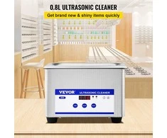Ultragarsinis valiklis, 0,8 l, 35 W, 40 kHz, Nerūdijančio plieno bakelis, Reguliuojamas laikmatis, Papuošalams, Akiniams