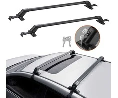 Universalūs stogo skersiniai plikajam stogui, aliuminiai reguliuojami skersiniai su užraktais, 70.3kg apkrova, visureigiams, sedanams, vienatūriams, automobiliams