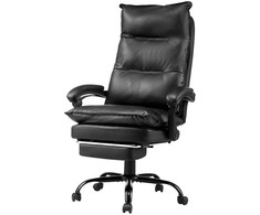 Vadovo biuro kėdė su pakoju, aukšta nugaros atrama, reguliuojama juosmens pagalvė, juoda ergonominė stalo kėdė