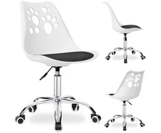 Vaikiška besisukanti kėdė su ratukais, ergonomiška, katės letenėlės dizaino, balta ir juoda, biuro kėdutė vaikams, reguliuojama, patogi