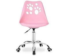 Vaikiška sukamoji kėdė ant ratukų, rožinė, reguliuojamo aukščio, ergonomiška, su katės letenėlių raštu, biuro kėdė, kompiuterio kėdė, rašomojo stalo kėdė