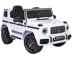 Vaikiškas elektrinis automobilis Mercedes AMG G63 baltas, važiuojamas, licencijuotas, žaislinis automobilis vaikams, elektromobilis