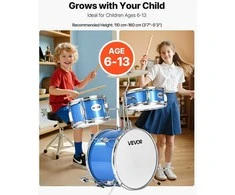 Vaikų būgnų rinkinys, 3 dalių, pradedantiesiems, mėlynas, muzikos instrumentas, mušamųjų komplektas