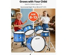 Vaikų būgnų rinkinys, 5 dalių, mėlynas, pradedantiesiems, mažyliams, muzikinis instrumentas