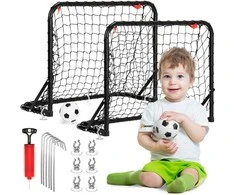 Vaikų futbolo vartai, 2 vnt., sulankstomi, plieniniai, juodi, nešiojami, mini futbolo vartai, treniruočių vartai