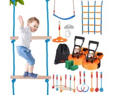 Vaikų nindzių karių kliūčių ruožas, lauko slackline su 12 kliūčių, kiemo nindzių ruožas vaikams, 17m nindzių slackline