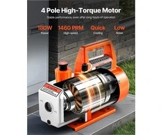 Vakuuminis siurblys oro kondicionieriams ir dervos degazavimui, vienpakopis rotacinis mentinis, 3.5 CFM 100 L/min, 180W, su alyvos buteliuku ir 4 polių varikliu, ŠVOK įrankis