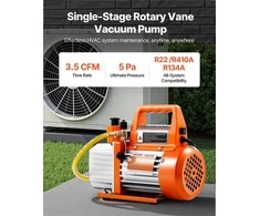 Vakuuminis siurblys oro kondicionieriams ir dervos degazavimui, vienpakopis rotacinis mentinis, 3.5 CFM 100 L/min, 180W, su alyvos buteliuku ir 4 polių varikliu, ŠVOK įrankis