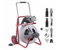 Vamzdžių valymo mašina, automatinio padavimo kanalizacijos gyvatukas su ratais, nešiojamas su 8 pjovikliais ir kojiniu jungikliu 50mm - 150mm vamzdžiams, drenažo valymo įranga, kanalizacijos valymo įrenginys