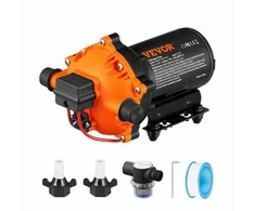 Vandens membraninis siurblys kemperiams, laivams ir vejai, 12V DC, 20.8 L/min srautas, 4.83 bar reguliuojamas slėgis, savaime užsipildantis slėginis siurblys su automatiniu jungikliu