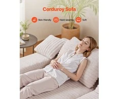 Velvetinė sofa su gilia sėdyne, didelis dvigubas šezlongas, nereikia surinkti, smėlio spalvos sekcijinė sofa svetainei ir miegamajam, jauki dvivietė sofa su minkštomis pagalvėmis, minkštas baldas poilsiui