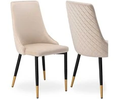 Velvetinis valgomojo kėdė, smėlio spalvos, modernus dizainas, dygsniuota, ergonomiška, patogi virtuvės kėdė su atlošu