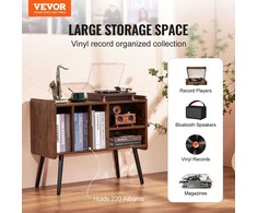 Vinilinių plokštelių laikymo spintelė, patefono ekspozicinis stovas, vintažinė plokštelių grotuvo konsolė, 220 albumų talpa, reguliuojama lentynų sistema (Ekspozicinė prekė)