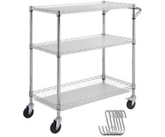 Virtuvės vežimėlis, 3 aukštų, metalinis, 300 kg, su ratukais ir kabliukais, tvirtas, mobilus, sandėliavimo, serviravimo
