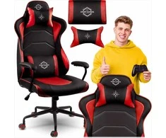 Žaidimų kėdė, ergonomiška biuro kėdė, patogi kompiuterio kėdė, raudona žaidimų sėdynė, reguliuojamo aukščio kėdė