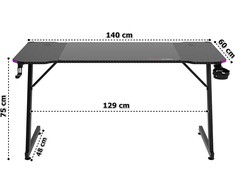 Žaidimų stalas 140 cm su RGB LED apšvietimu ir kilimėliu, juodas kompiuterio stalas, e-sporto stalas, žaidimų konsolės stalas, PC stalas