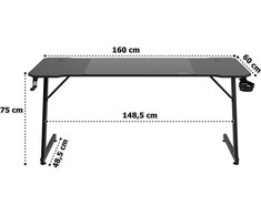 Žaidimų stalas 160 cm su kilimėliu, plieniniu rėmu, juodas, kompiuterio, rašomasis