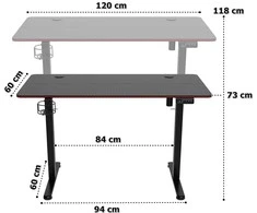 Žaidimų stalas elektrinis, RGB LED, 120 cm, reguliuojamas aukštis, ergonomiškas, kompiuterio stalas, žaidimų konsolės stalas