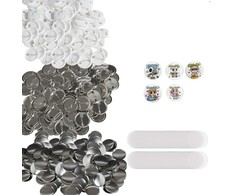Ženkliukų gamybos priedai, 32 mm, 500 vnt., metaliniai ir plastikiniai komponentai, sagės dalys, mygtukų ruošiniai