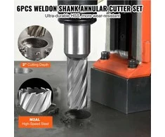 Žiedinių frezų rinkinys, magnetiniams gręžtuvams, greitaeigio plieno skylių pjūklai, 25.4 mm iki 50.8 mm bimetalinių frezų rinkinys, Weldon kotelio skylių frezų rinkinys