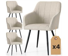 AKORD 4x LUXANO minkštos kėdės su kvadratinėmis siūlėmis, smėlio, juodos kojos