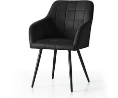 AKORD 6 vnt. LUXANO minkštos kėdės su kvadratinėmis siūlėmis, juodos, juodos kojos