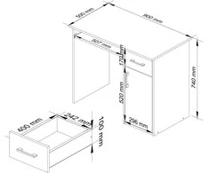 AKORD Darbastalis Pin 1 stalčius 1 spintelė dešinė balta 90x50x74