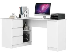 AKORD Kampo Kampas kairysis kampinis stalas 3 stalčiai 1 spinta balta 155x85x77