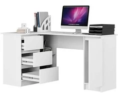 AKORD Kampo Kampas kairysis kampinis stalas 3 stalčiai 1 spinta balta 155x85x77