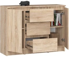 AKORD Komoda 2 durys 3 stalčiai ąžuolas Sonoma 101x35x76
