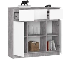 AKORD Komoda 2 Durys 3 Ištraukiamos Lentynos 1 Mažos Durys Betonas/baltas 101x35x98