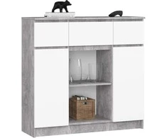 AKORD Komoda 2 Durys 3 Ištraukiamos Lentynos 1 Mažos Durys Betonas/baltas 101x35x98