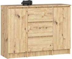 AKORD Komoda 2 durys 3 stalčiai ąžuolas rankomis pagaminta 101x35x76
