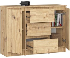 AKORD Komoda 2 durys 3 stalčiai ąžuolas rankomis pagaminta 101x35x76